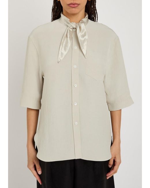 Maria McManus White Tie-Neck Satin-Crepe Shirt