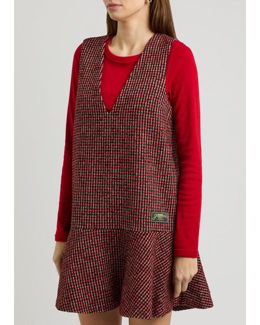 Ganni Purple Checked-Jacquard Felt Mini Dress