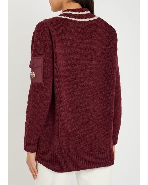 Moncler Red V-Neck Knitted Jumper