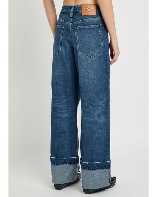 Simone Rocha Blue Distressed Embellished Straight-Leg Jeans