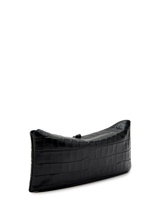 Staud Black Eve Crocodile-Effect Leather Clutch