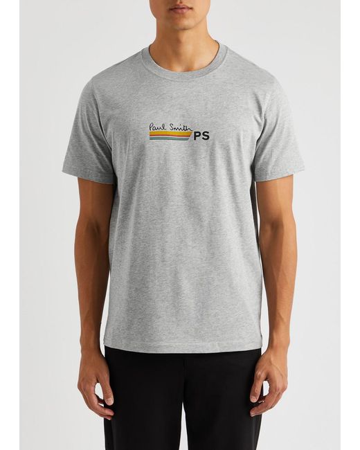 PS by Paul Smith Gray Script Logo-print Cotton T-shirt for men