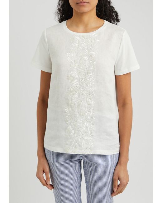 Weekend by Maxmara White Magno Floral-Embroidered Stretch-Cotton T-Shirt