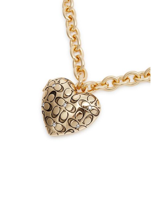 COACH Metallic Logo-engraved Heart Locket Necklace