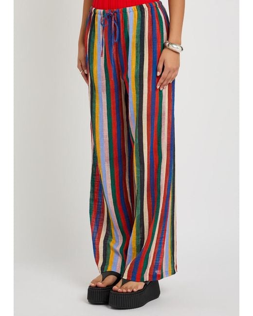 Staud Blue Mateo Striped Cotton Trousers