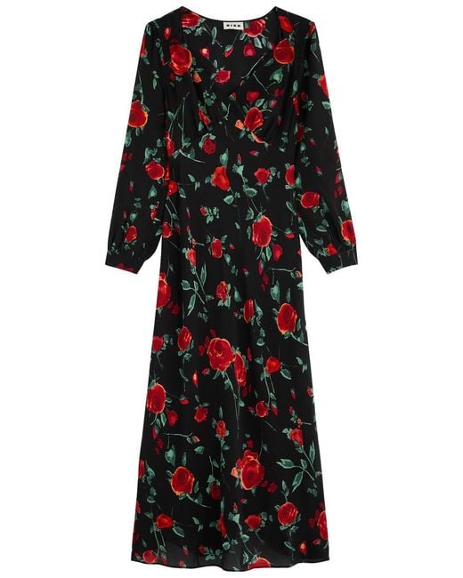 Rixo Black Mavis Floral-Print Silk-Chiffon Midi Dress