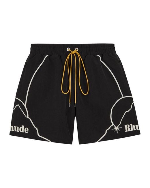 Rhude Black Moonlight Embroidered Shell Shorts for men