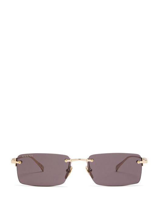 Gucci Gray Rimless Rectangle-Frame Sunglasses