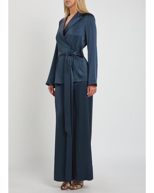 Joseph Blue Archer Belted Wrap Silk Jacket