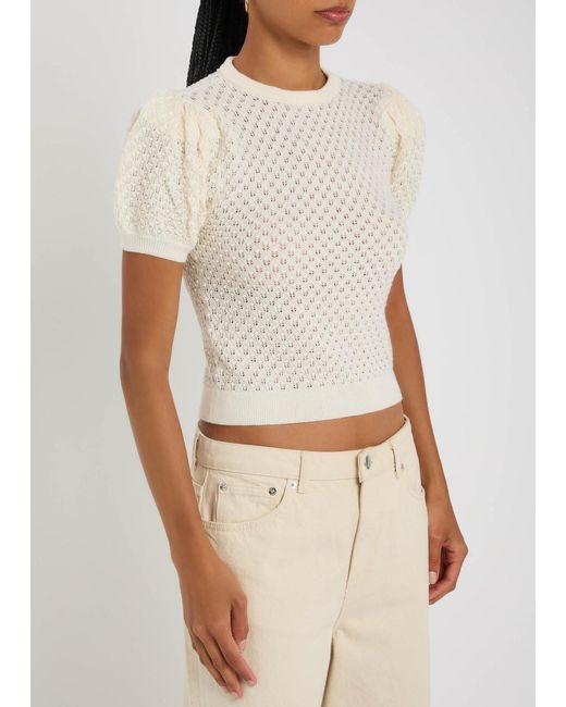 Alice + Olivia White Chase Puff Sleeve Sweater