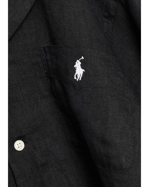 Polo Ralph Lauren Black Logo-Embroidered Linen Shirt for men