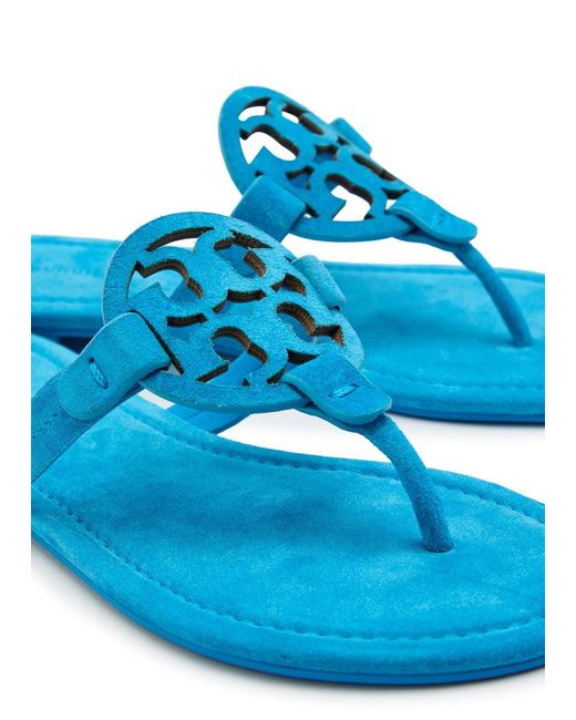 Tory Burch Blue Miller Logo Suede Thong Sandals