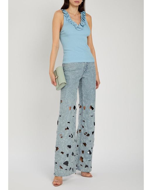 Alice + Olivia Blue Marnie Ruffled Knit Top