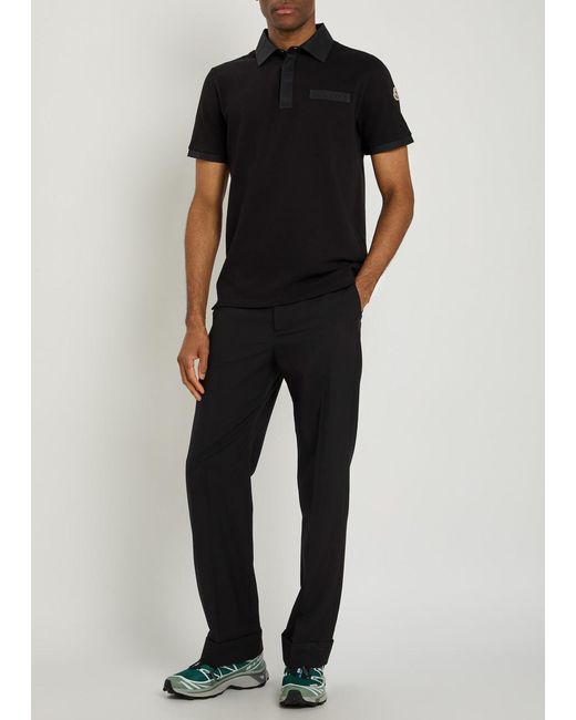 Moncler Black Logo-Embroidered Piqué Cotton Polo Shirt for men
