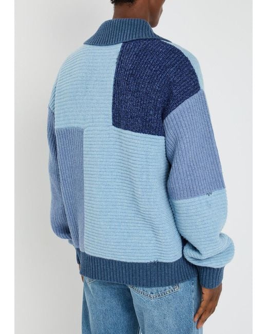 Axel Arigato Blue Franco Colour-Block Wool-Blend Cardigan for men