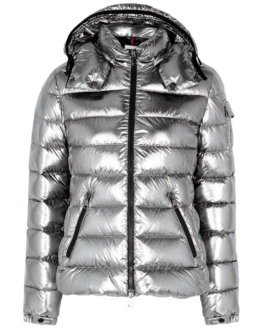 Moncler Metallic Bady Silver Quilted Shell Jacket