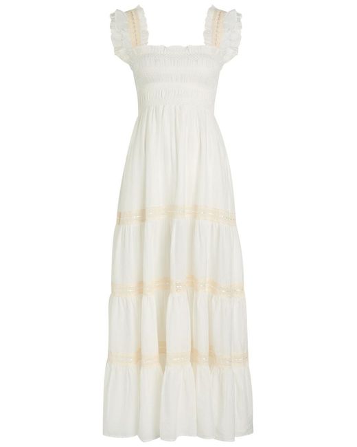 Rixo White Aubrey Ruffled Cotton Midi Dress