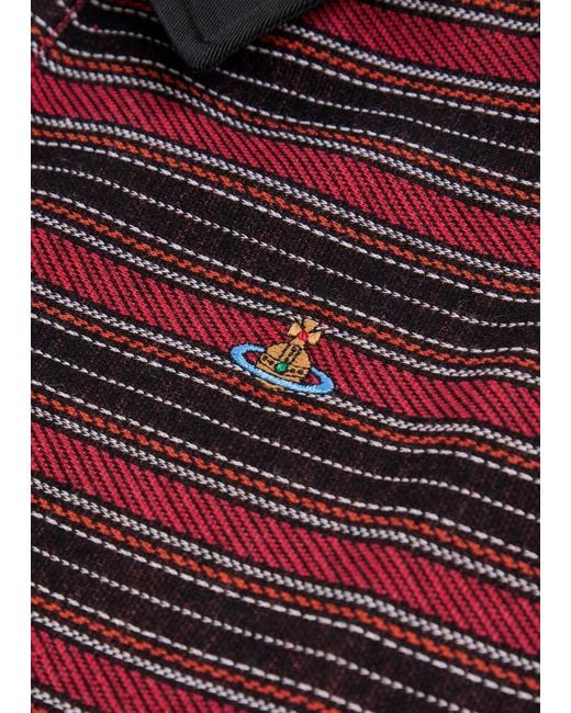 Vivienne Westwood Red Striped Logo Cotton Polo Shirt for men