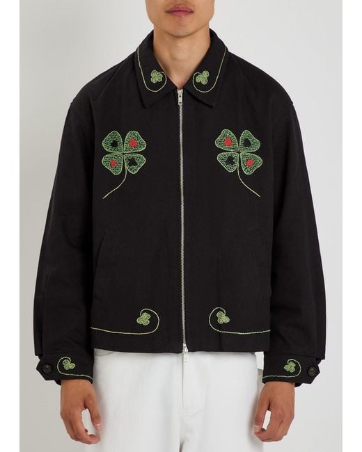Bode Black Lucky Draw Embroidered Twill Jacket for men