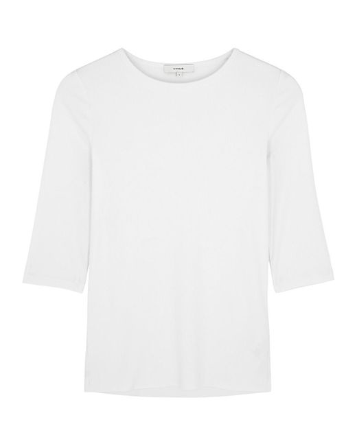 Vince White Ribbed Stretch-jersey Top