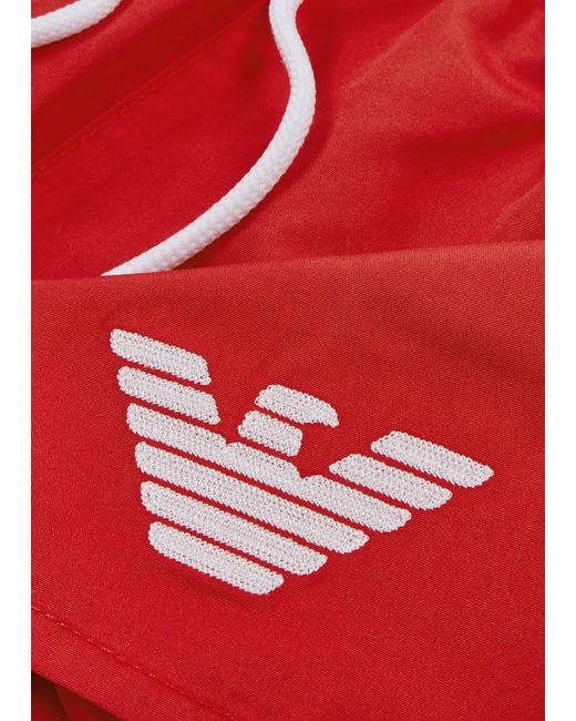 Emporio Armani Red Logo-embroide Shell Swim Shorts for men