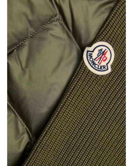 Moncler Green Hooded Quilted Shell And Cotton-Blend Cardigan for men