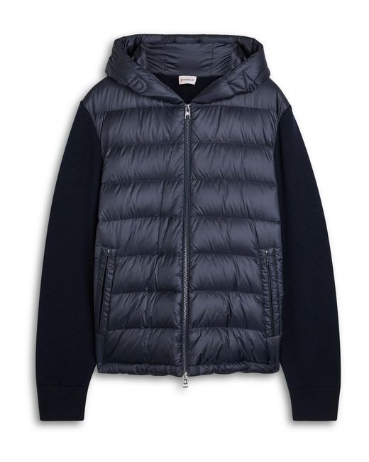 Moncler Blue Hooded Shell And Wool Jacket for men