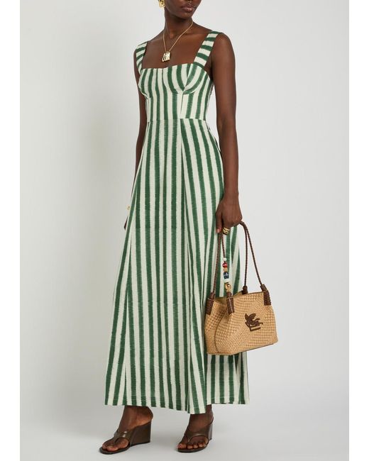 Emporio Sirenuse Green Azzurra Striped Cotton Midi Dress
