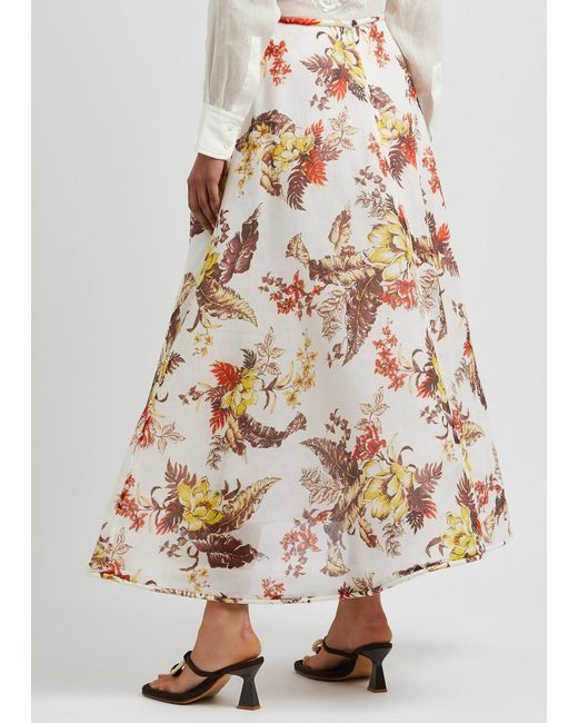 Zimmermann Multicolor Matchmaker Printed Linen-blend Maxi Skirt