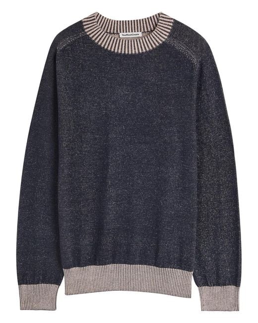 YMC Blue Two-Tone Fine-Knit Sweatshirt for men