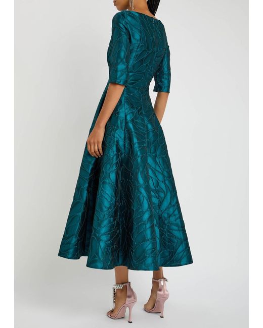 Talbot Runhof Blue Patterned-Jacquard Woven Midi Dress