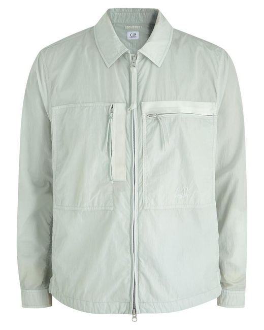 C P Company Green Logo-Embroidered Shell Overshirt for men