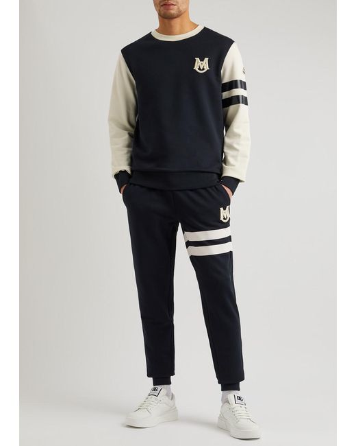 Moncler Blue Striped Logo Cotton Sweatpants for men