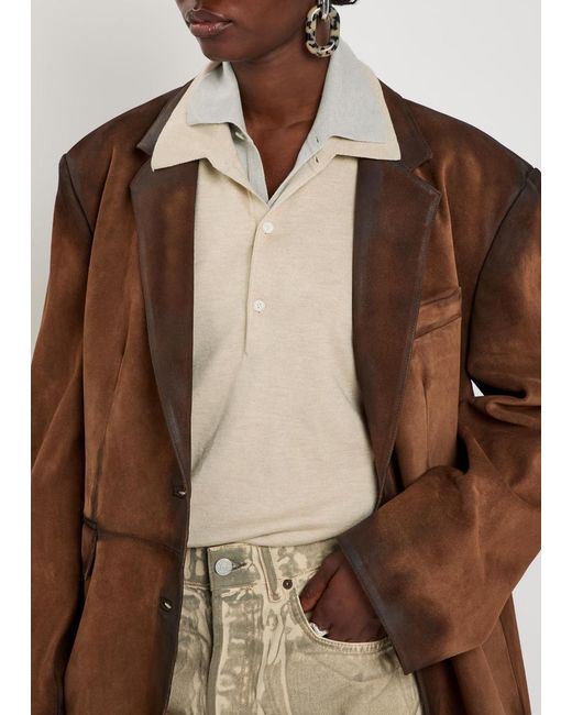 Acne Natural Layered-Effect Silk And Wool-Blend Polo Top