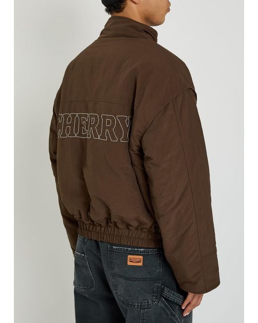 CHERRY LA Brown Pit Crew Logo-Embroidered Padded Nylon Jacket for men