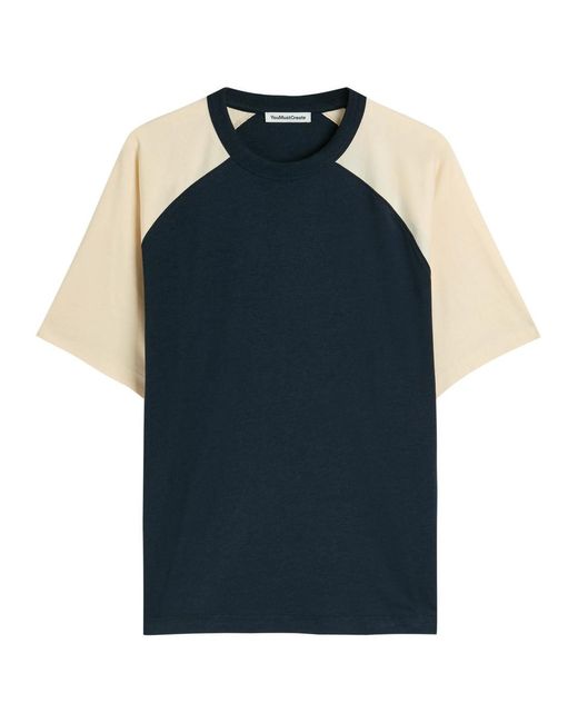 YMC Blue Colour-Block Woven T-Shirt for men