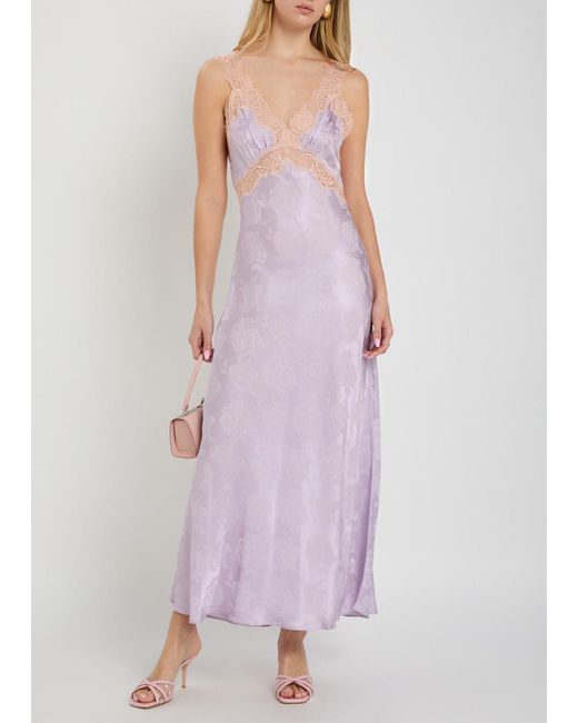 Ronny Kobo Purple Bryn Floral-Jacquard Silk-Blend Midi Dress