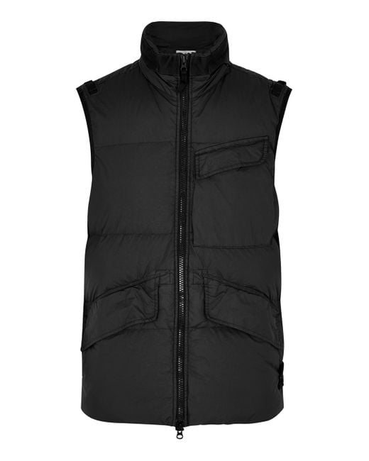 Stone Island Black Crinkle Reps Quilted Shell Gilet for men