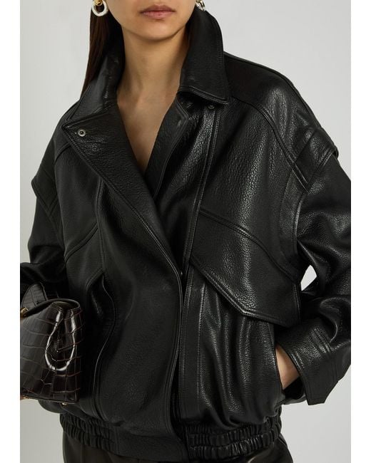 Nour Hammour Black Micah Grained Leather Jacket