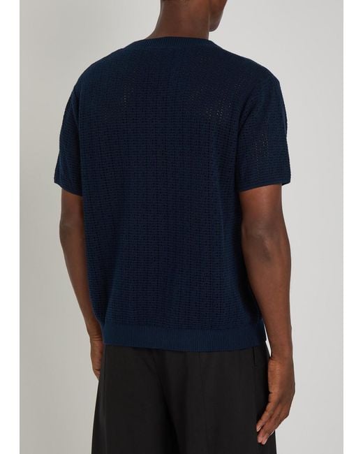 Percival Blue Open-Knit Cotton T-Shirt for men