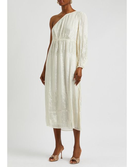 Rixo White Bradshaw Sequin-embellished Midi Dress
