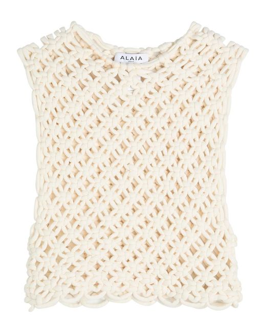 Alaïa Natural Knotted Cotton-Blend Crop Top