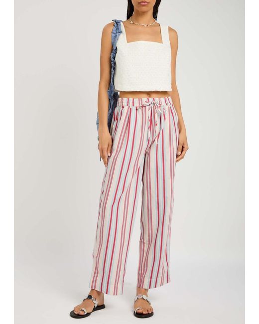 Damson Madder Red Georgia Striped Cotton Trousers