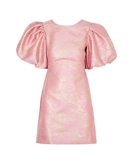 Sister Jane Pink Louise Floral-jacquard Cloqué Mini Dress