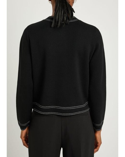 Tory Burch Black Topstitch Wool Cardigan