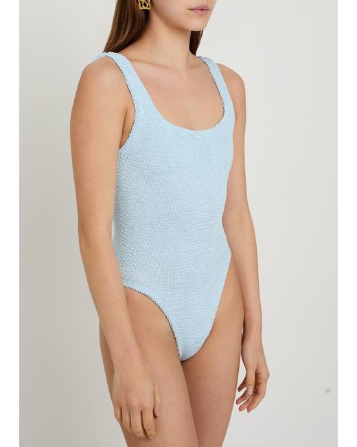 Hunza G Blue Square-Neck Crinkle Swimsuit