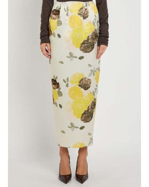 BERNADETTE Metallic Damian Floral-Print Midi Skirt