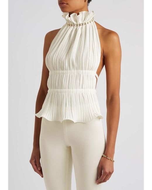 Dion Lee White Chain-embellished Plissé Top | Lyst UK
