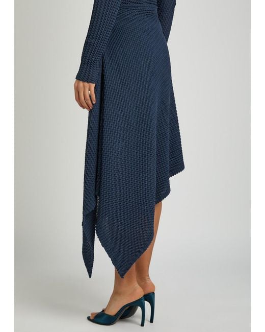 Victoria Beckham Blue Draped Seersucker Fine-Knit Midi Skirt