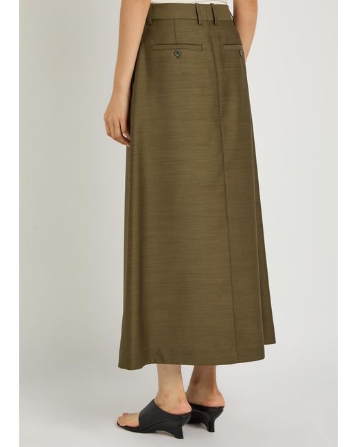 Heirlome Green Lara Wool And Silk-Blend Midi Skirt